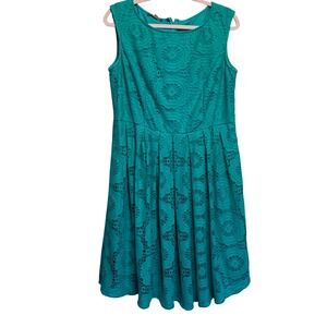 Roz & Ali Lace Fit & Flare Dress Woman 14 Green Floral Medallion Sleeveless
